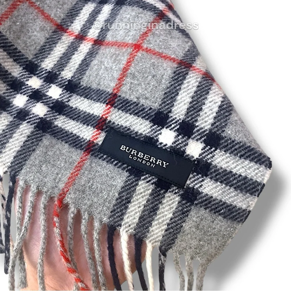 Vintage Burberry Nova Check Blanket Scarf Equestrian Knight Logo Grey Navy Blue
